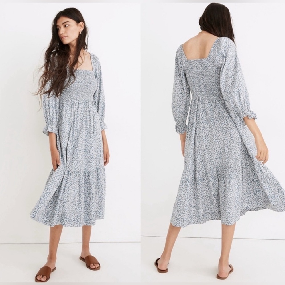 Madewell Blue Floral Midi Dress